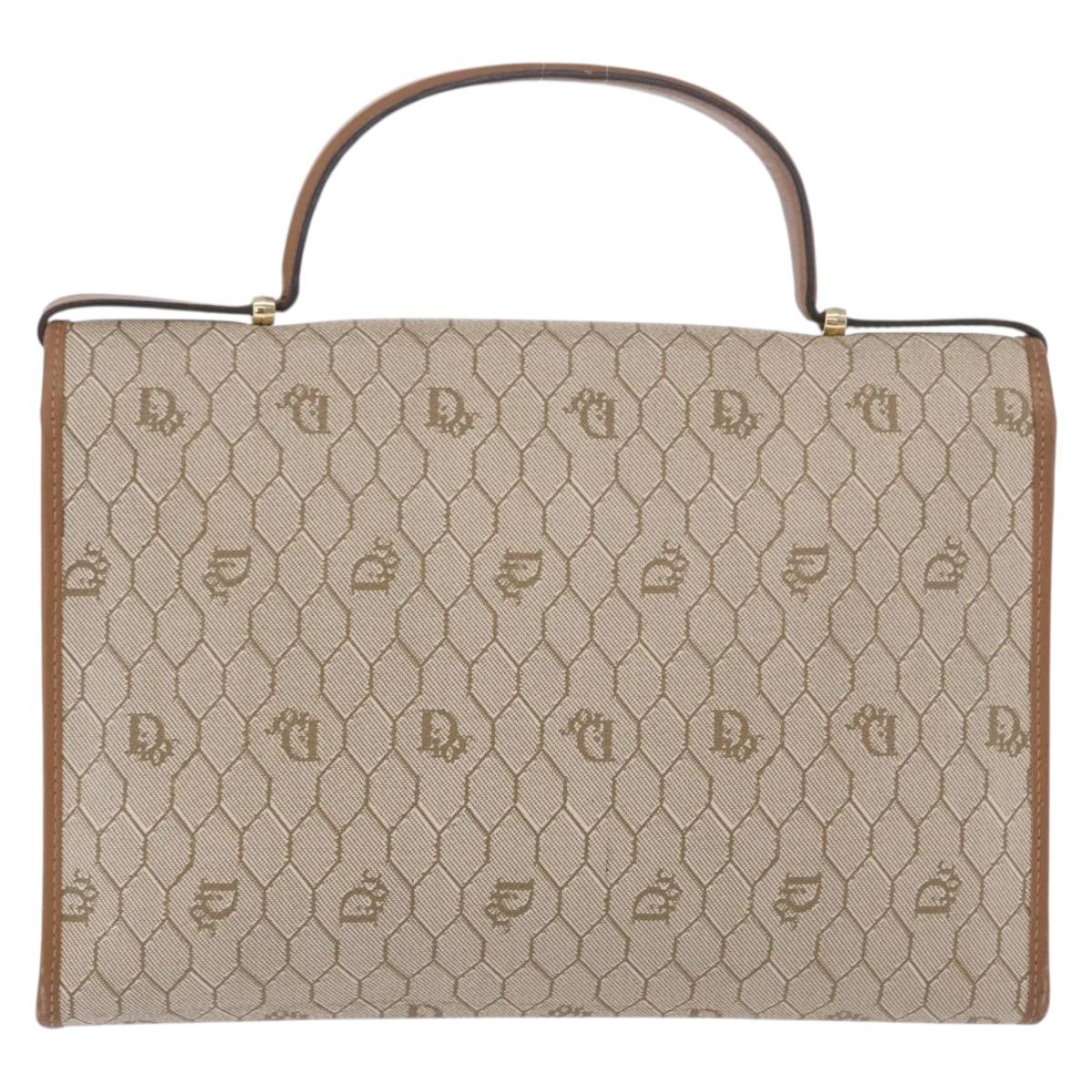 Christian Dior Honeycomb Canvas Hand Bag PVC Beige Gold Auth 189918A