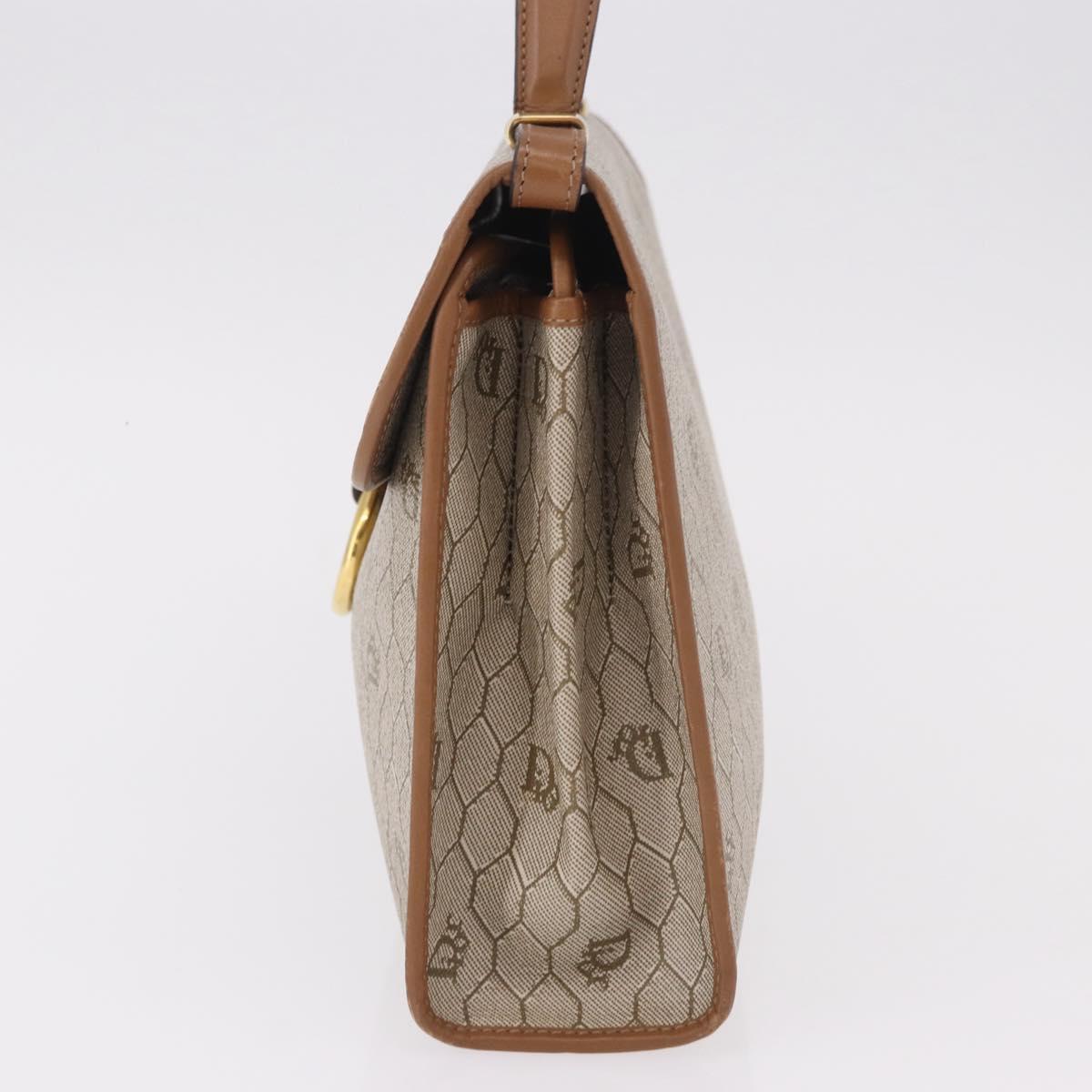 Christian Dior Honeycomb Canvas Hand Bag PVC Beige Gold Auth 189918A