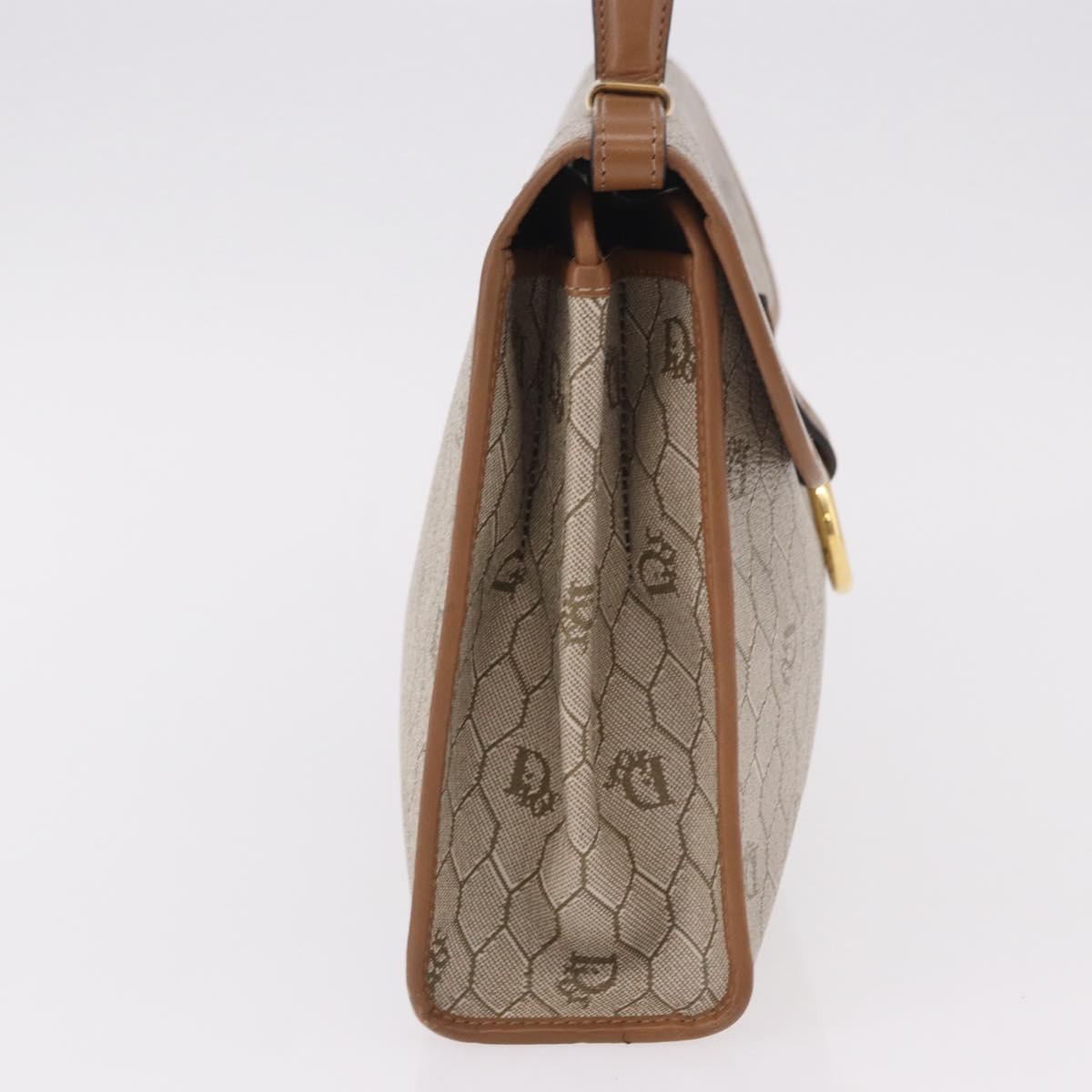 Christian Dior Honeycomb Canvas Hand Bag PVC Beige Gold Auth 189918A