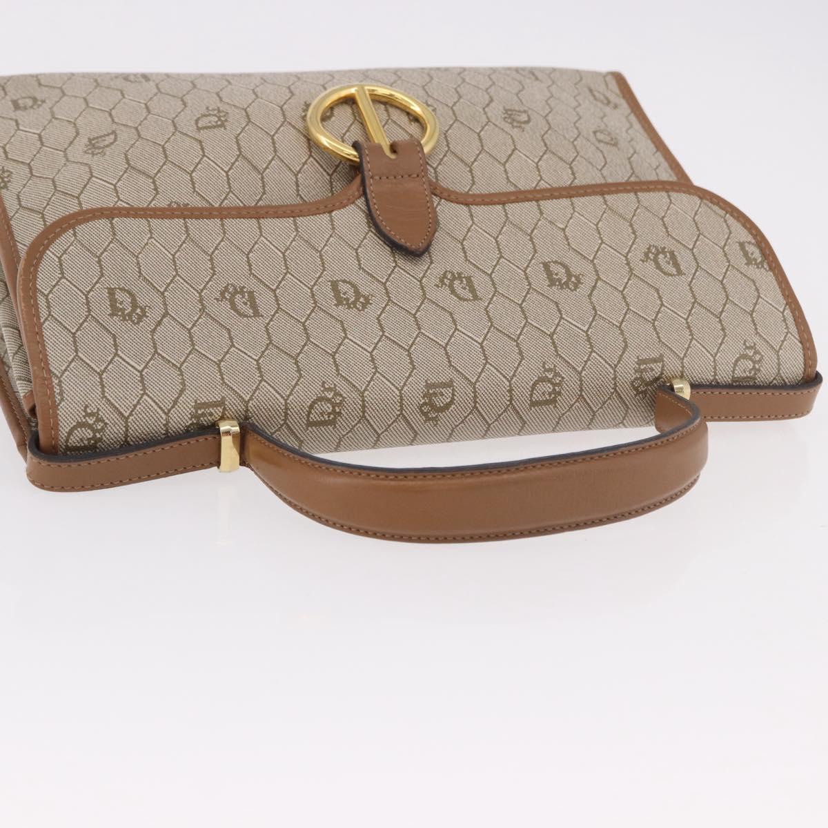 Christian Dior Honeycomb Canvas Hand Bag PVC Beige Gold Auth 189918A