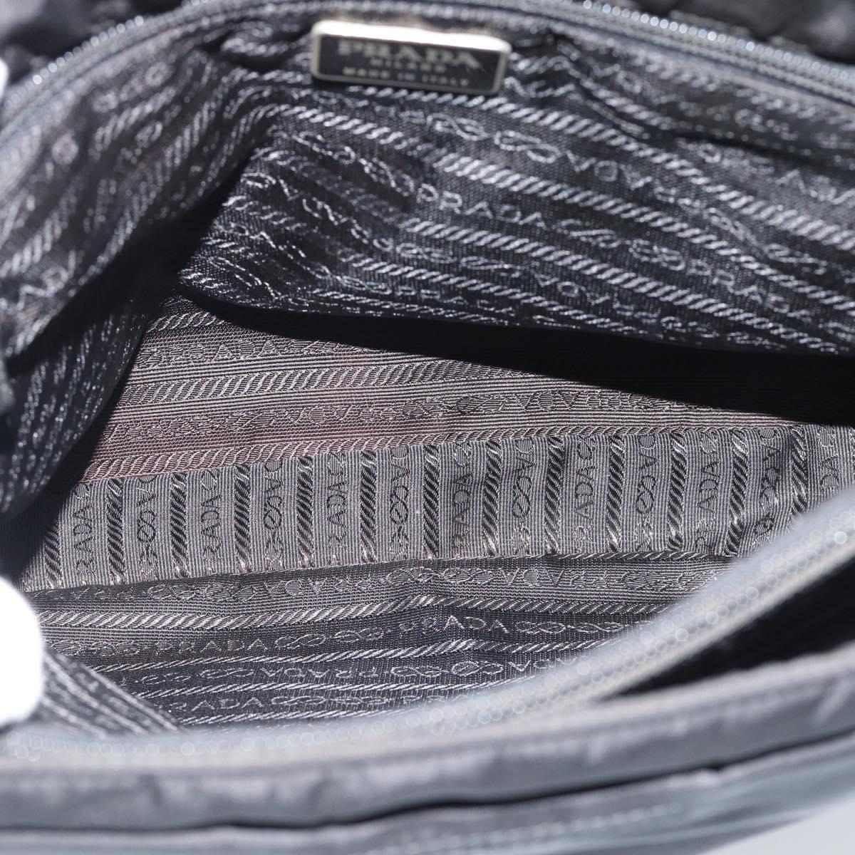 PRADA Tote Bag Nylon Black Silver Auth 189919A