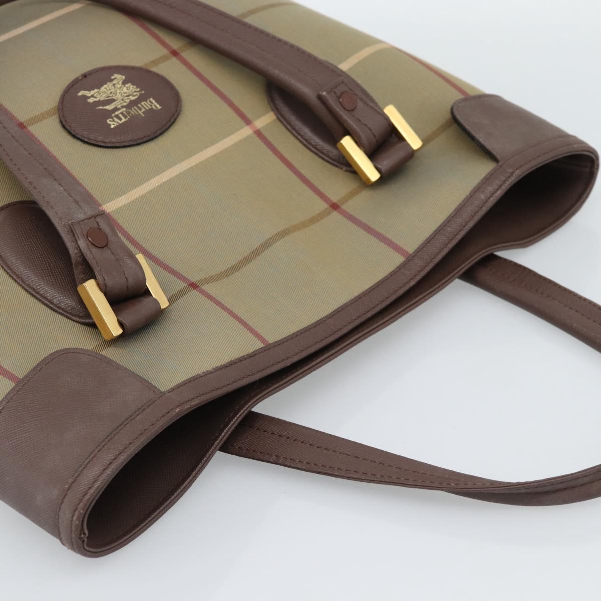 Burberrys Nova Check Tote Bag Canvas Beige Gold Auth 189920A