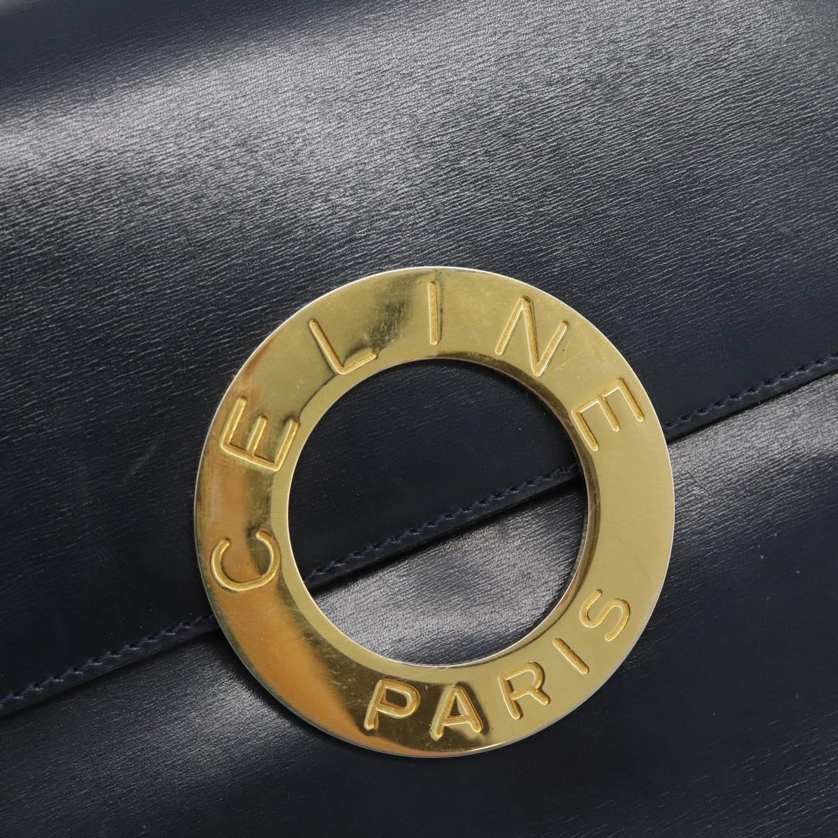 CELINE Circle Shoulder Bag Leather Black Gold Auth 189921