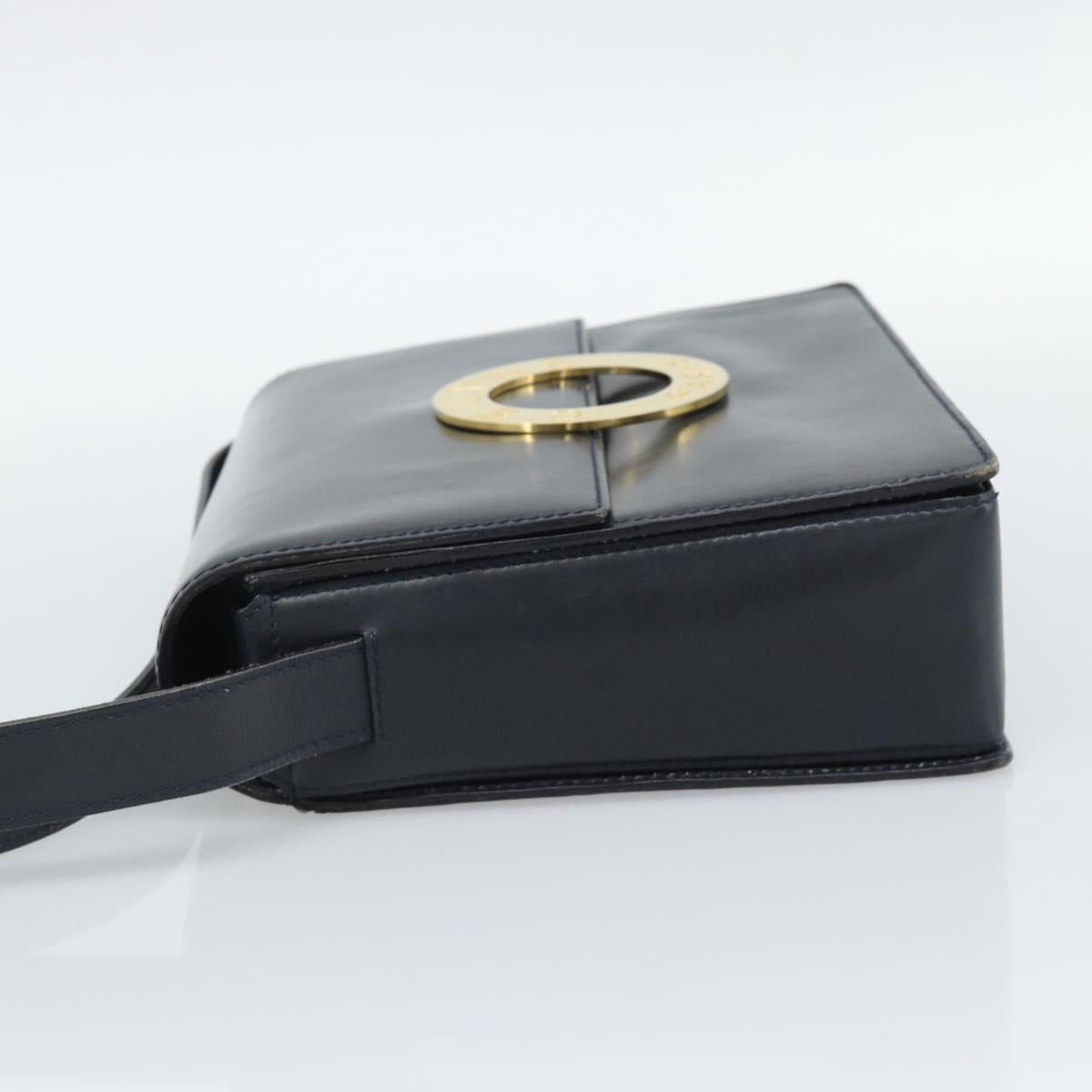 CELINE Circle Shoulder Bag Leather Black Gold Auth 189921