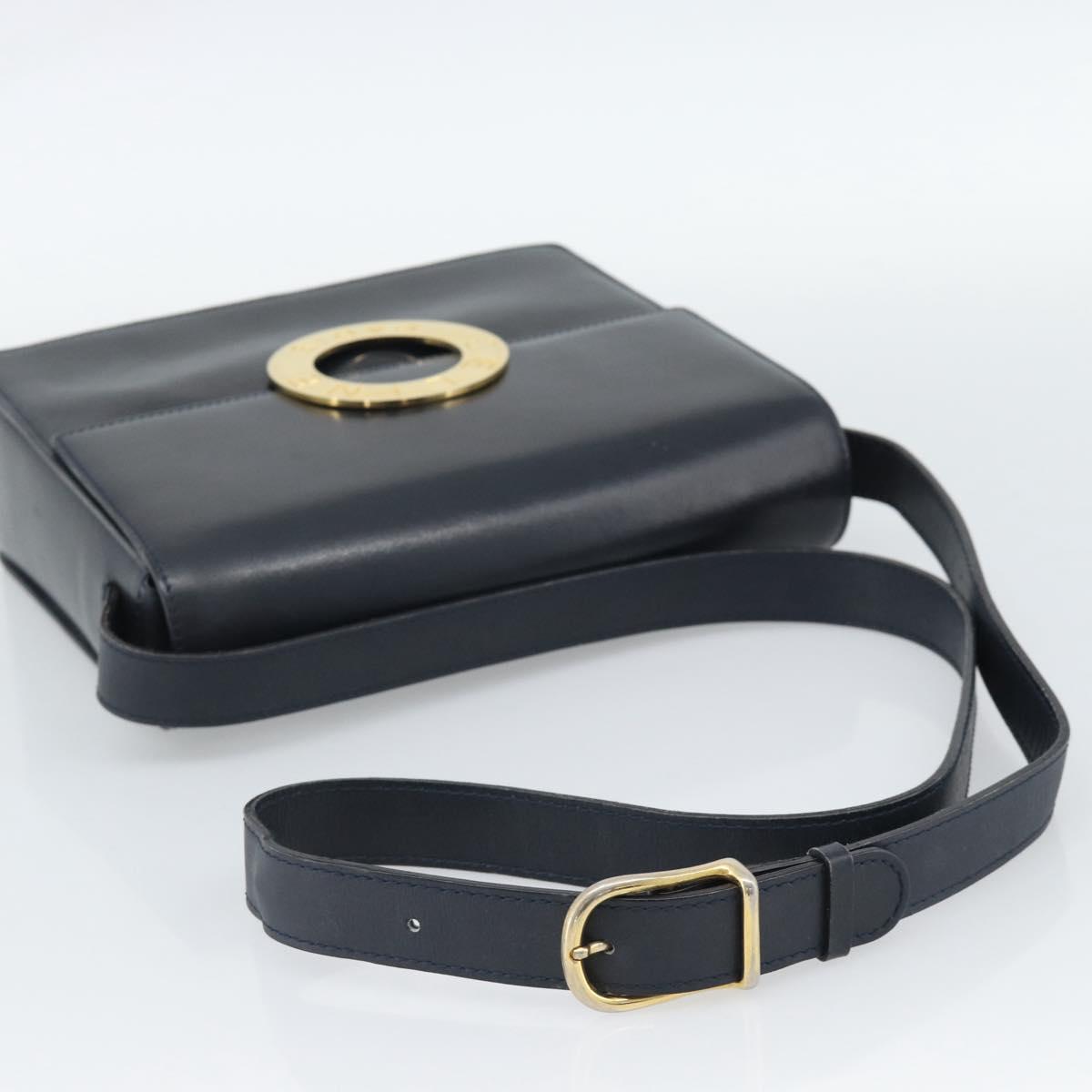 CELINE Circle Shoulder Bag Leather Black Gold Auth 189921
