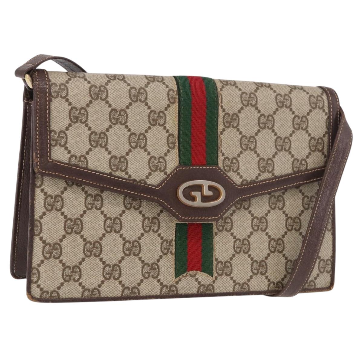GUCCI GG Supreme Web Sherry Line Shoulder Bag PVC Beige Gold Auth 189927