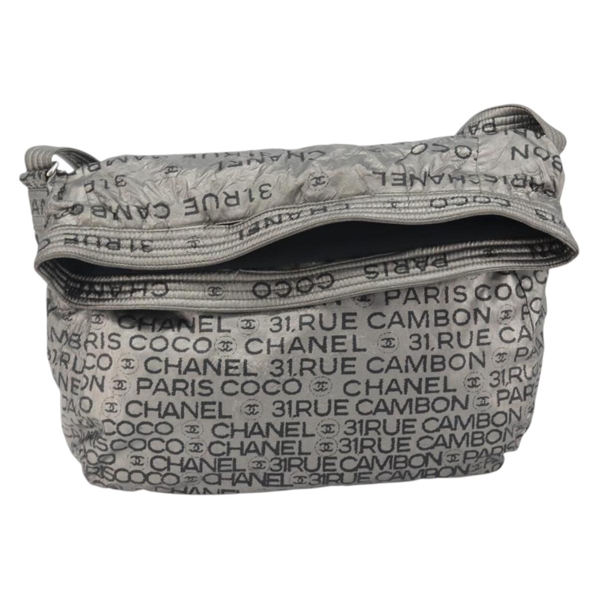 CHANEL Unlimited Shoulder Bag Coated Canvas Silver CC Auth 189929
