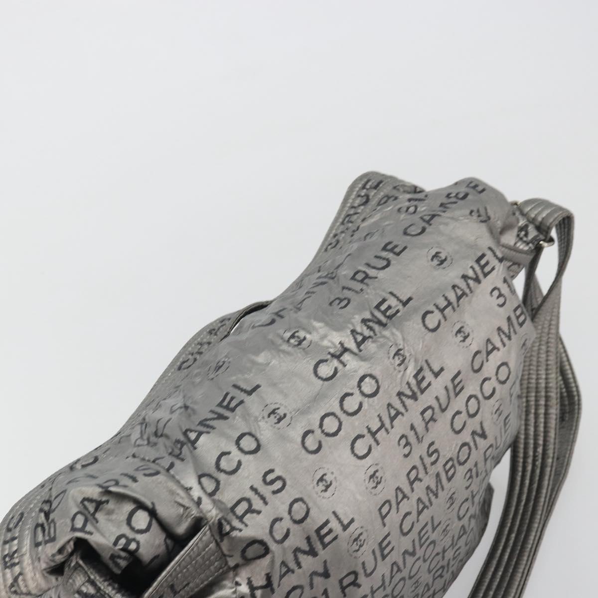 CHANEL Unlimited Shoulder Bag Coated Canvas Silver CC Auth 189929