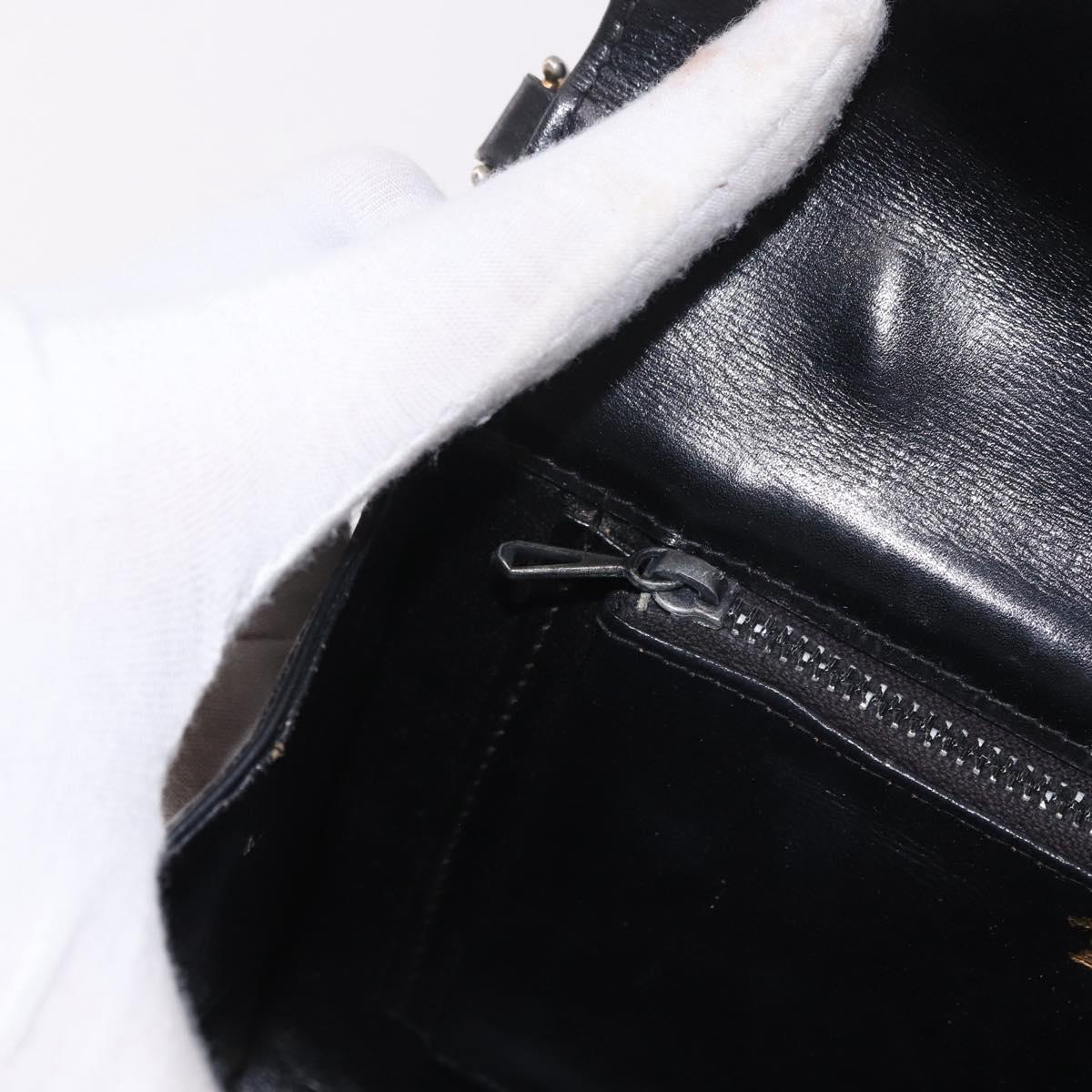 GUCCI Horsebit Chain Shoulder Bag Leather Black Gold Auth 189930