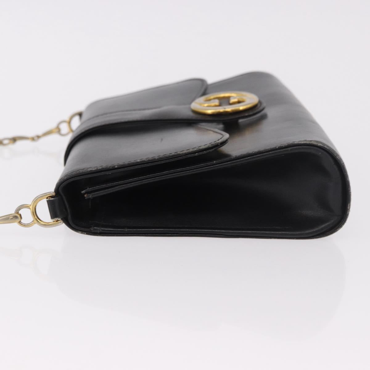 GUCCI Horsebit Chain Shoulder Bag Leather Black Gold Auth 189930
