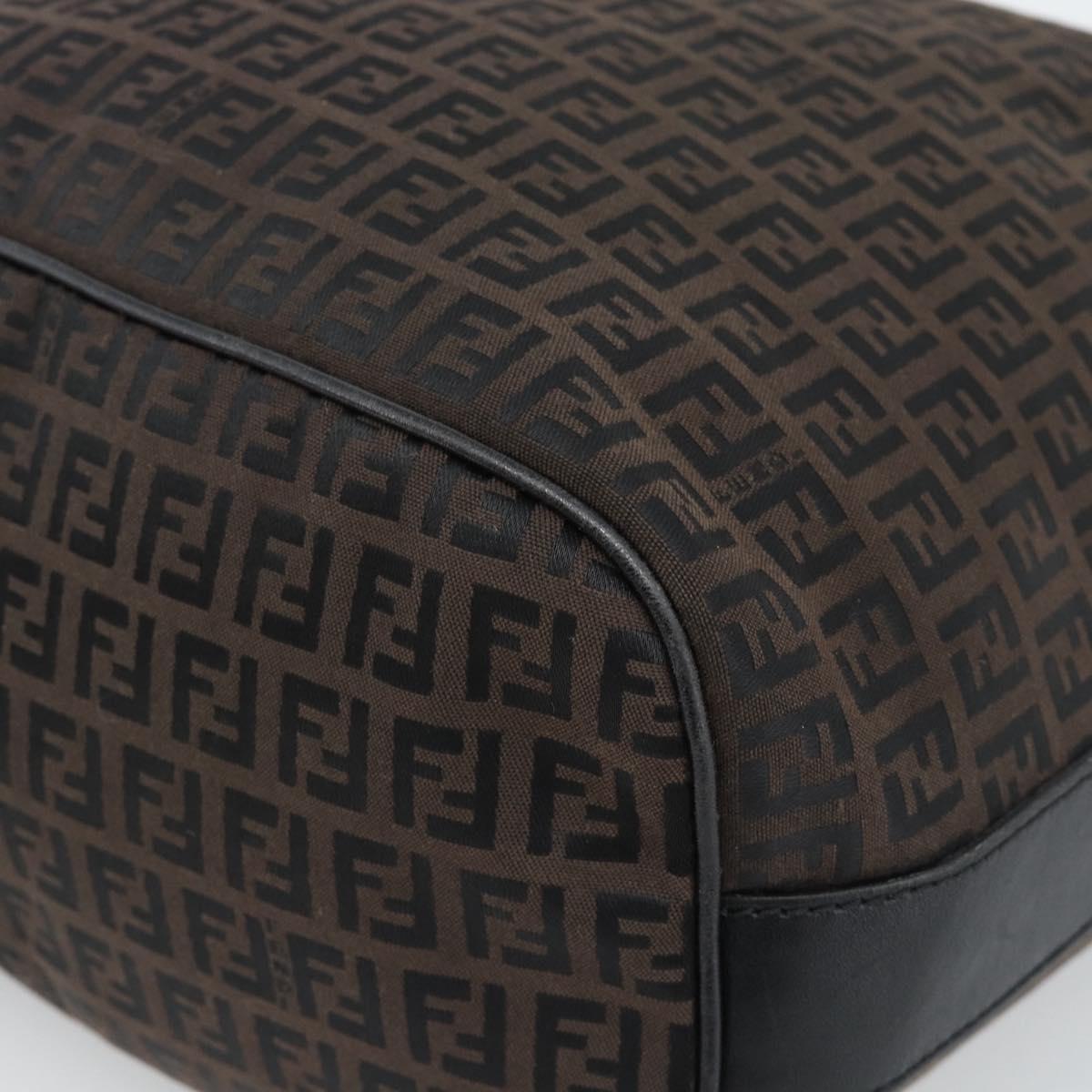 FENDI Zucchino Canvas Shoulder Bag Brown Silver Auth 189932A