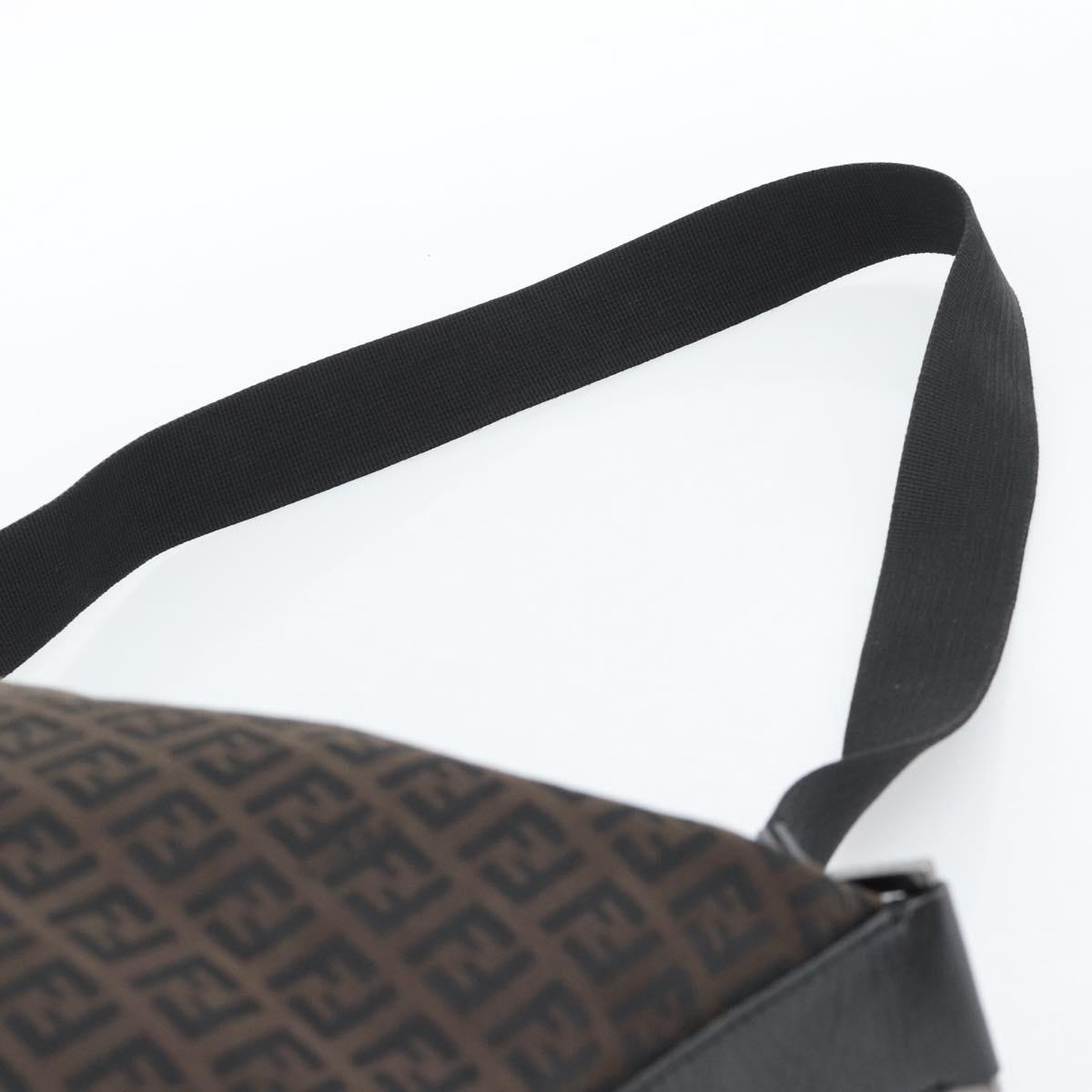 FENDI Zucchino Canvas Shoulder Bag Brown Silver Auth 189932A