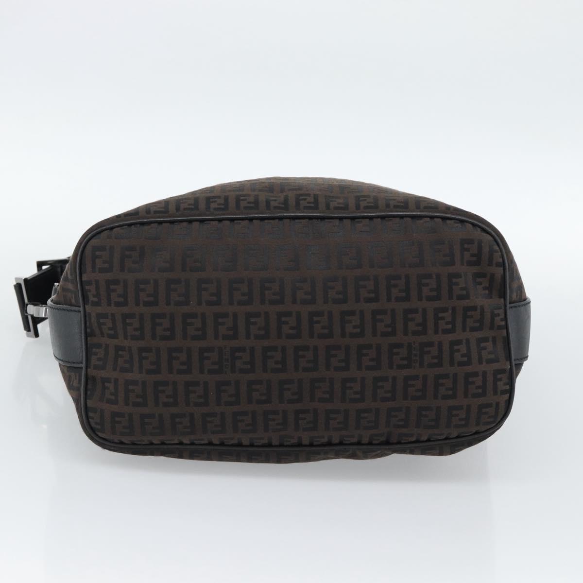 FENDI Zucchino Canvas Shoulder Bag Brown Silver Auth 189932A
