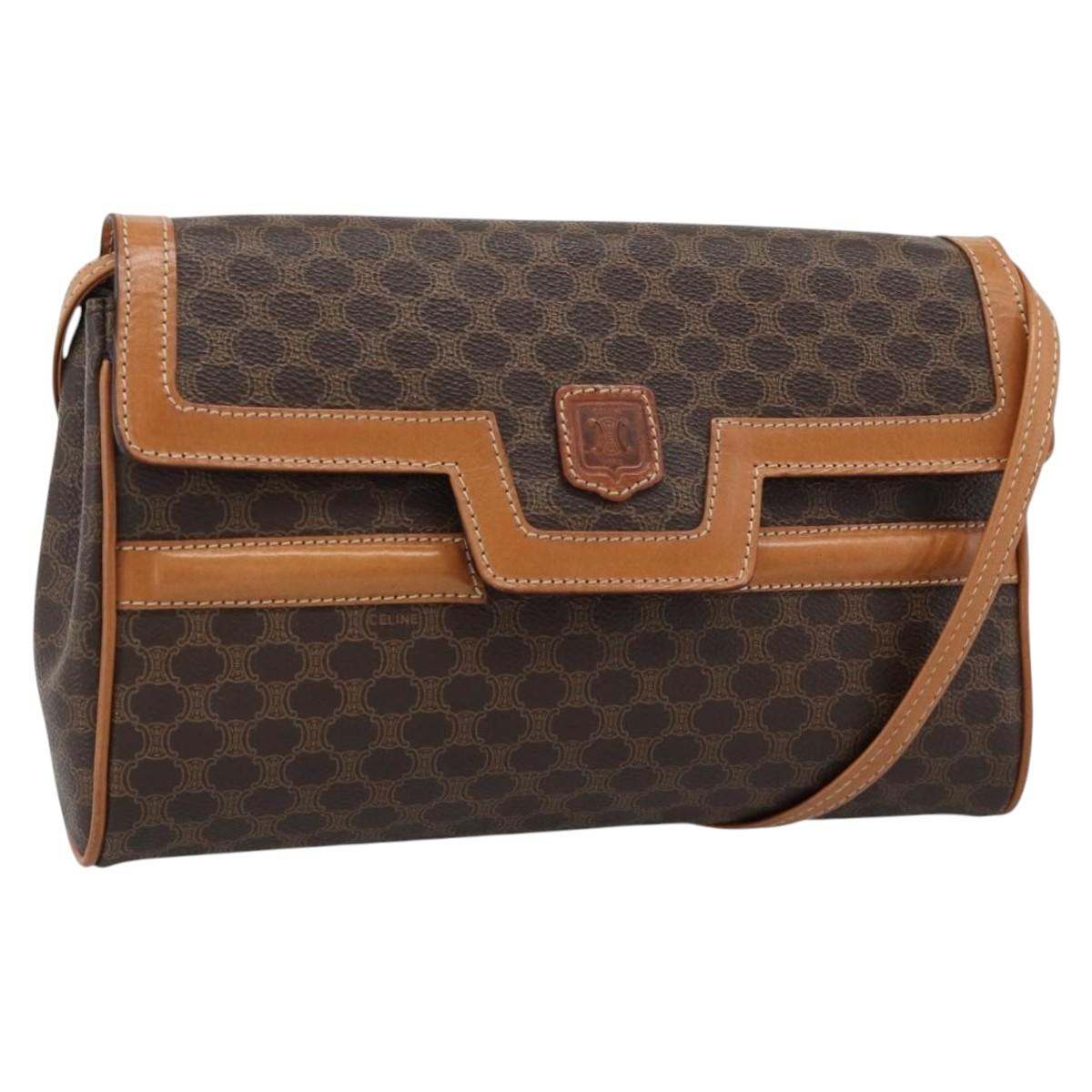 CELINE Macadam Canvas Shoulder Bag PVC Leather Brown Gold Auth 189934