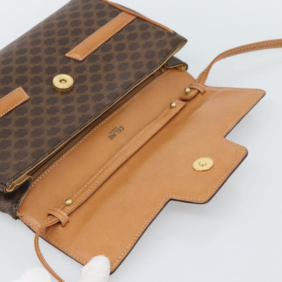 CELINE Macadam Canvas Shoulder Bag PVC Leather Brown Gold Auth 189934