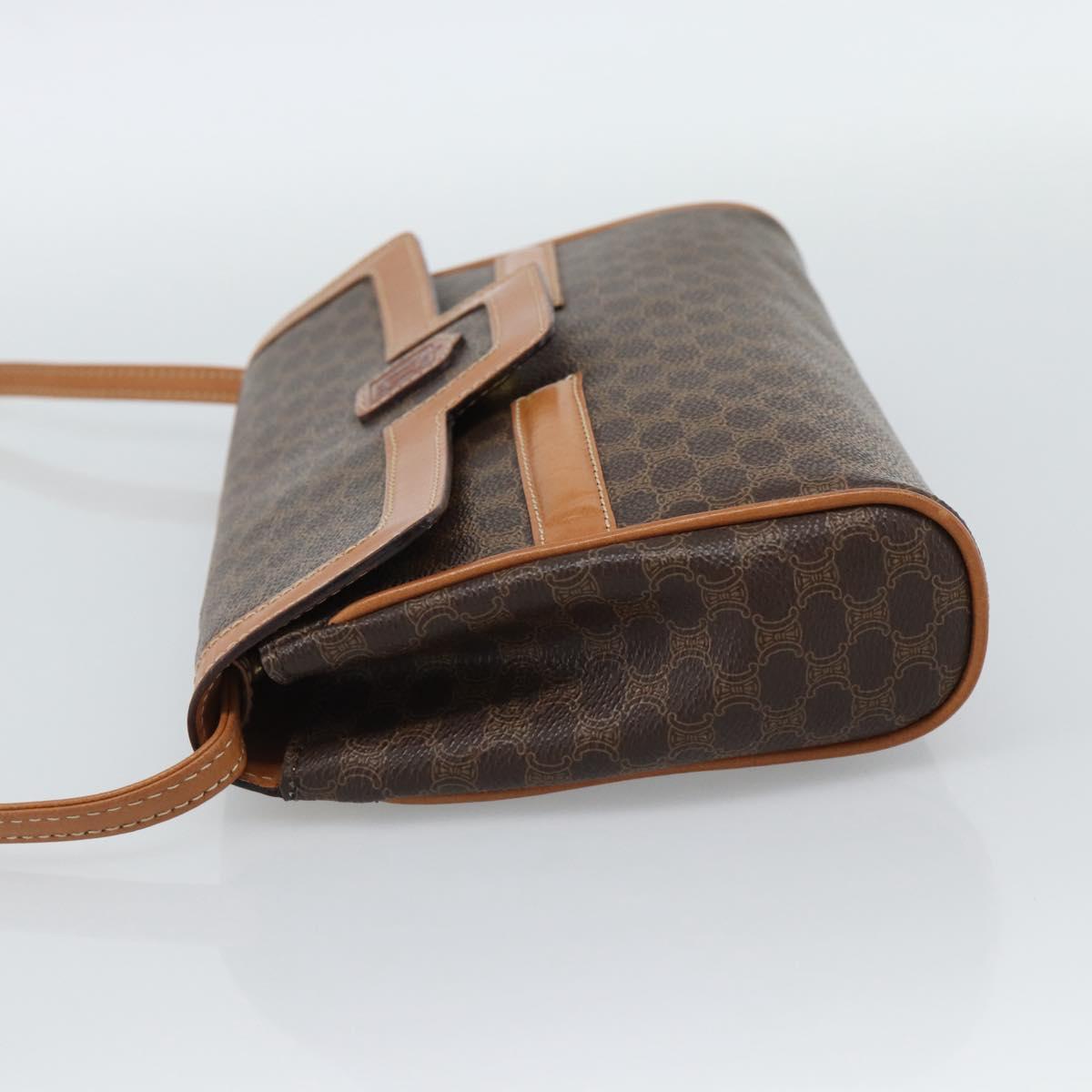 CELINE Macadam Canvas Shoulder Bag PVC Leather Brown Gold Auth 189934