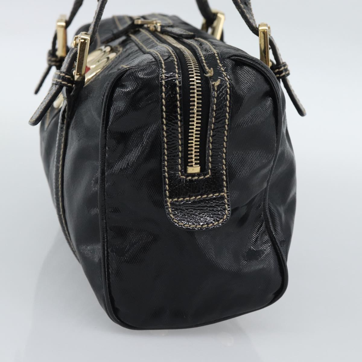 GUCCI Web Sherry Line Hand Bag PVC Canvas Black Gold 170009 Auth 189937