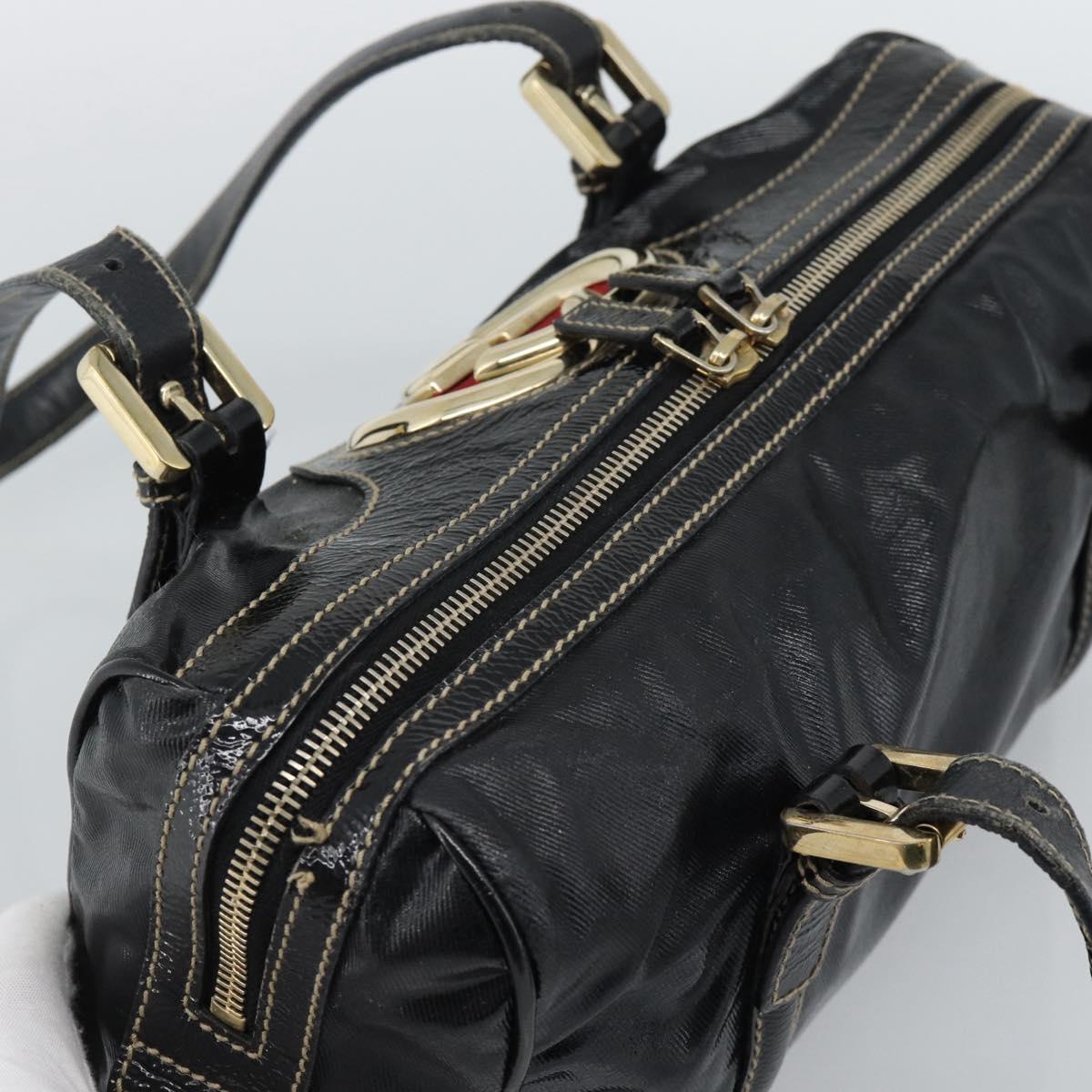 GUCCI Web Sherry Line Hand Bag PVC Canvas Black Gold 170009 Auth 189937