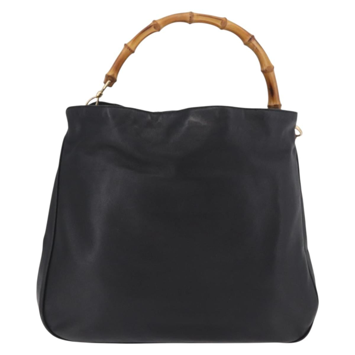 GUCCI Bamboo Shoulder Bag Leather 2way Black Gold 001 3444 1577 Auth 189938