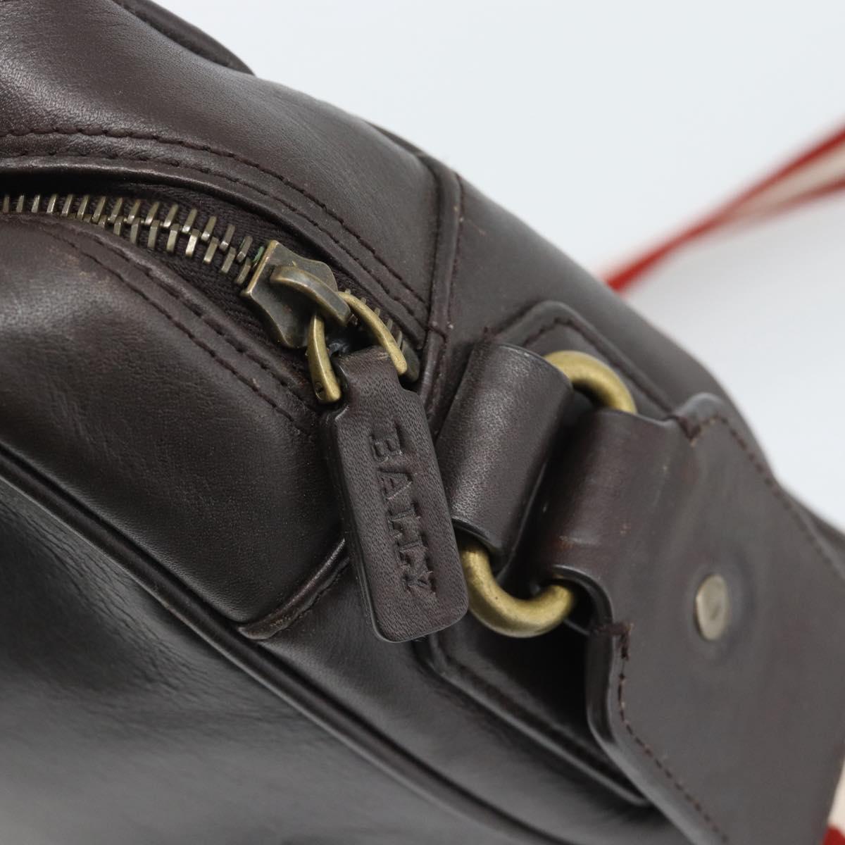 BALLY Shoulder Bag Leather Brown Gold Auth 189939