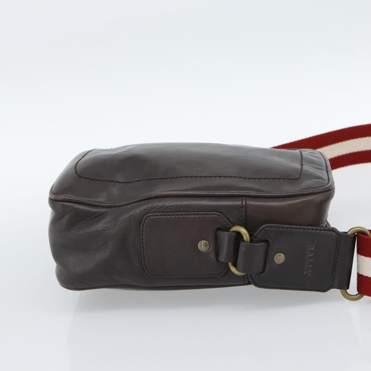BALLY Shoulder Bag Leather Brown Gold Auth 189939