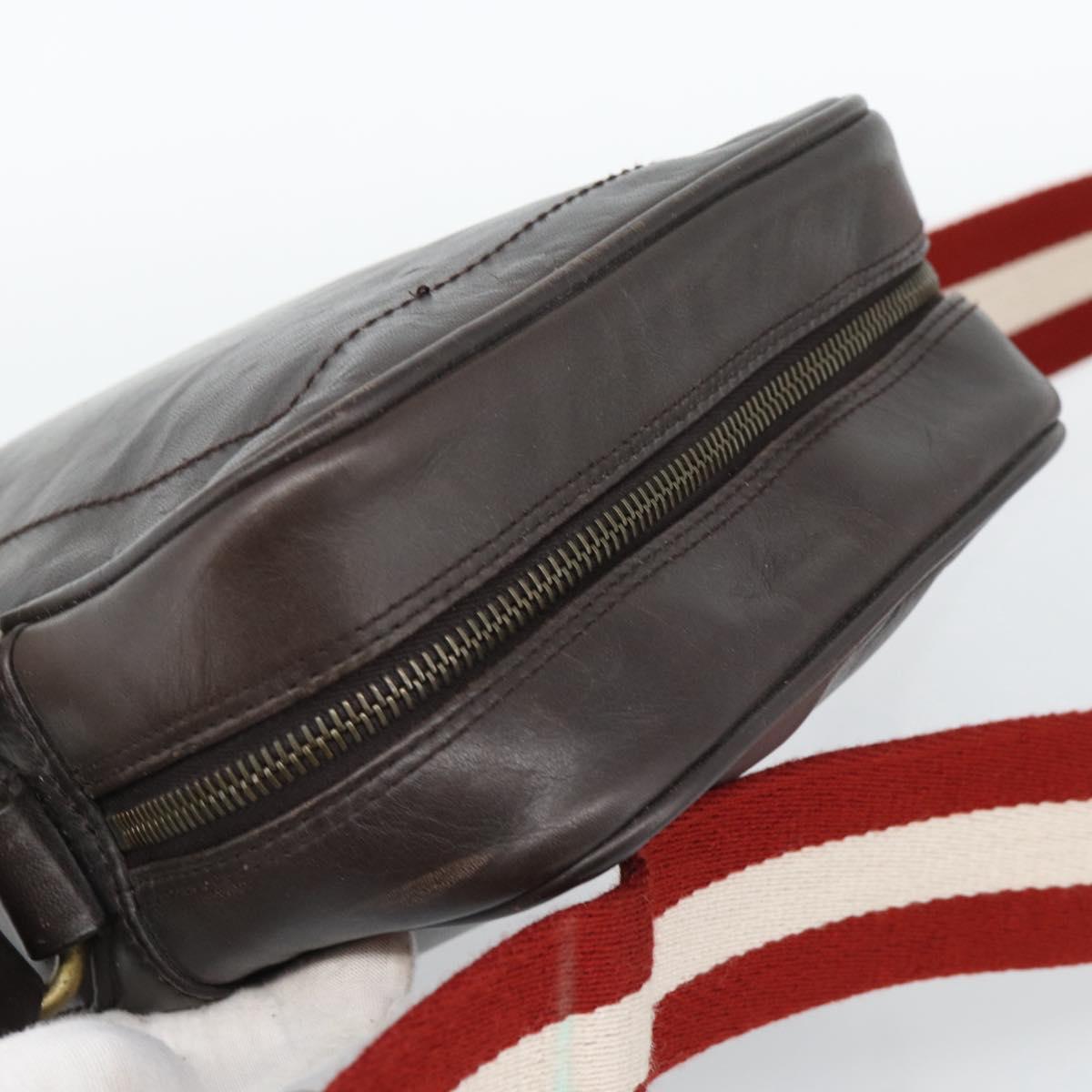 BALLY Shoulder Bag Leather Brown Gold Auth 189939