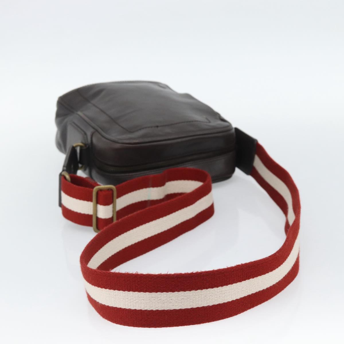 BALLY Shoulder Bag Leather Brown Gold Auth 189939