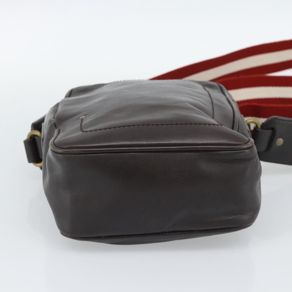 BALLY Shoulder Bag Leather Brown Gold Auth 189939