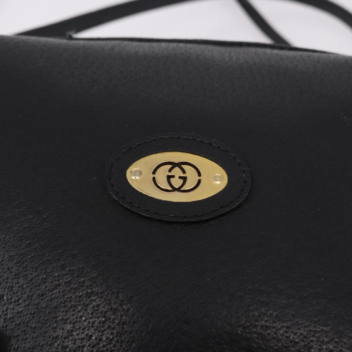 GUCCI Shoulder Bag Leather Black Gold 07 37 4916 Auth 189941