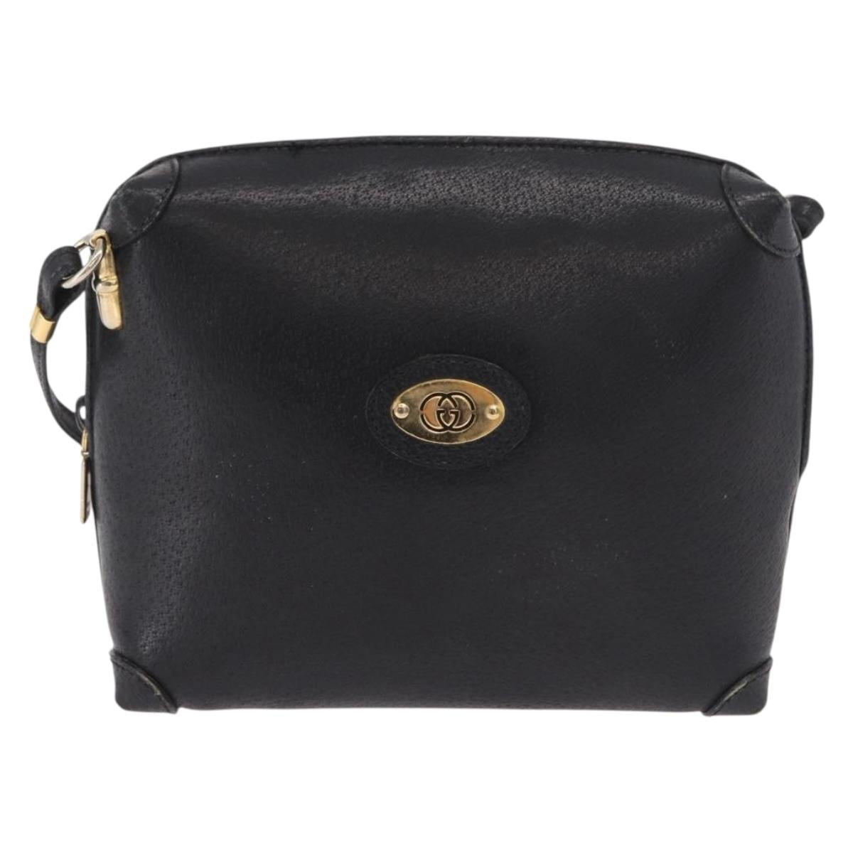 GUCCI Shoulder Bag Leather Black Gold 07 37 4916 Auth 189941