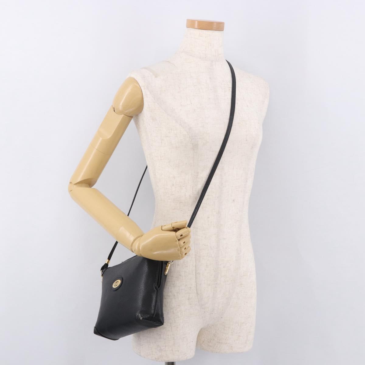 GUCCI Shoulder Bag Leather Black Gold 07 37 4916 Auth 189941