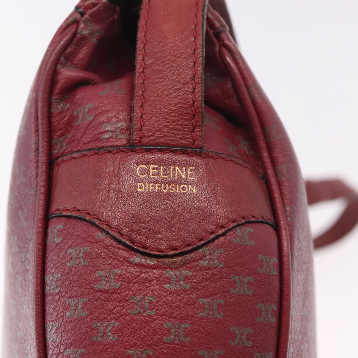 CELINE Macadam Shoulder Bag Leather Bordeaux Gold Auth 189944