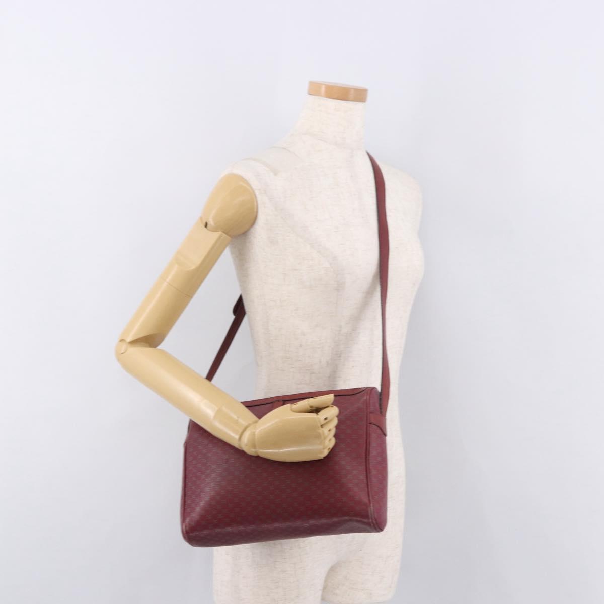 CELINE Macadam Shoulder Bag Leather Bordeaux Gold Auth 189944