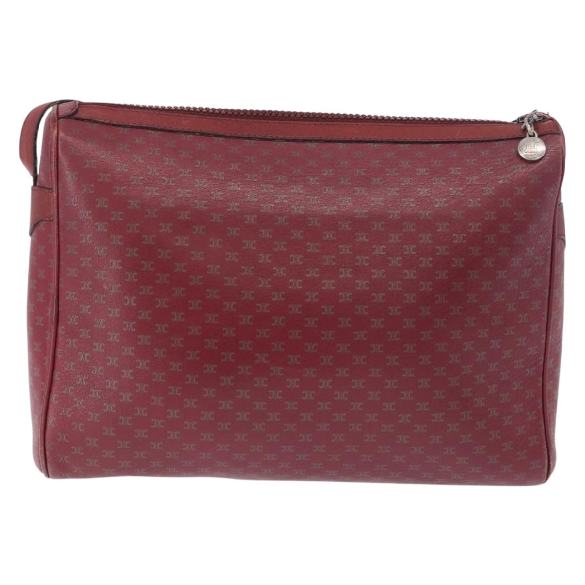 CELINE Macadam Shoulder Bag Leather Bordeaux Gold Auth 189944