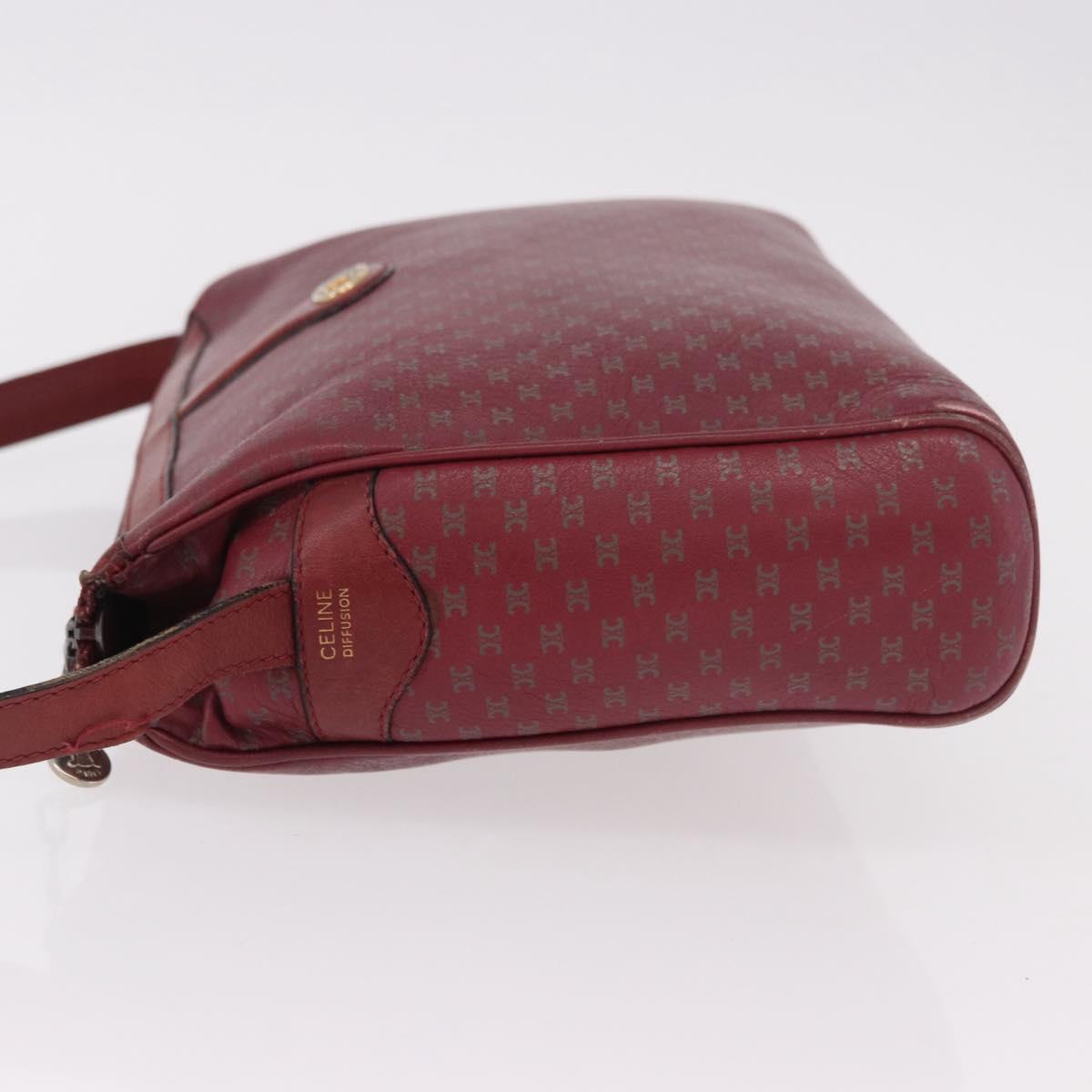 CELINE Macadam Shoulder Bag Leather Bordeaux Gold Auth 189944