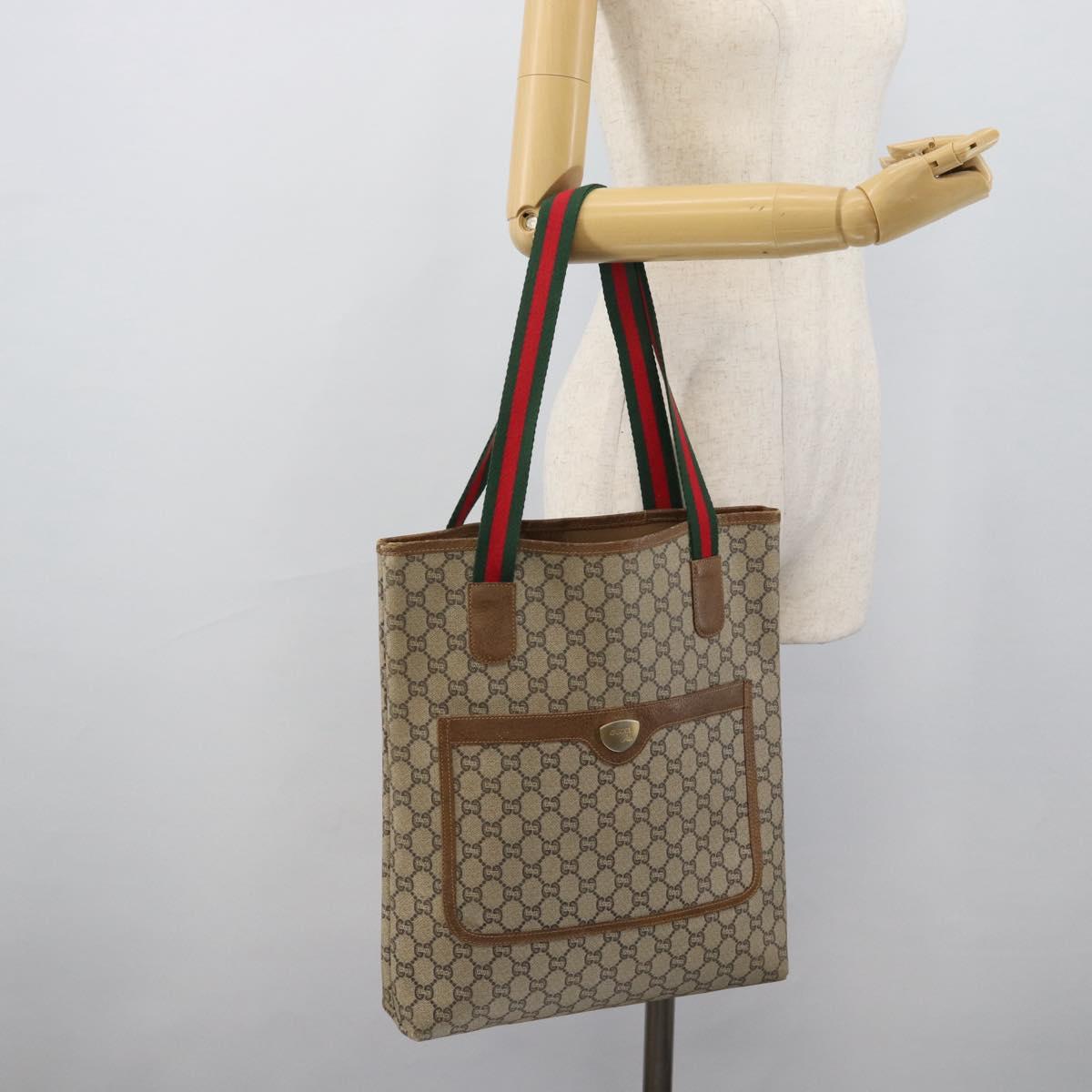 GUCCI GG Supreme Web Sherry Line Tote Bag PVC Beige Gold Auth 189947