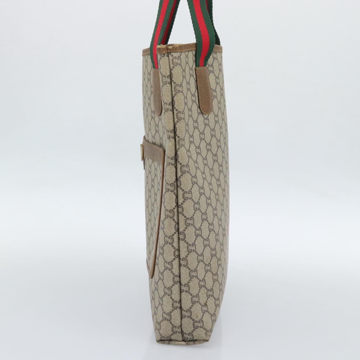 GUCCI GG Supreme Web Sherry Line Tote Bag PVC Beige Gold Auth 189947