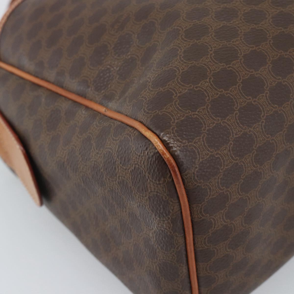 CELINE Macadam Canvas Boston Bag PVC Leather Brown Gold Auth 189950A