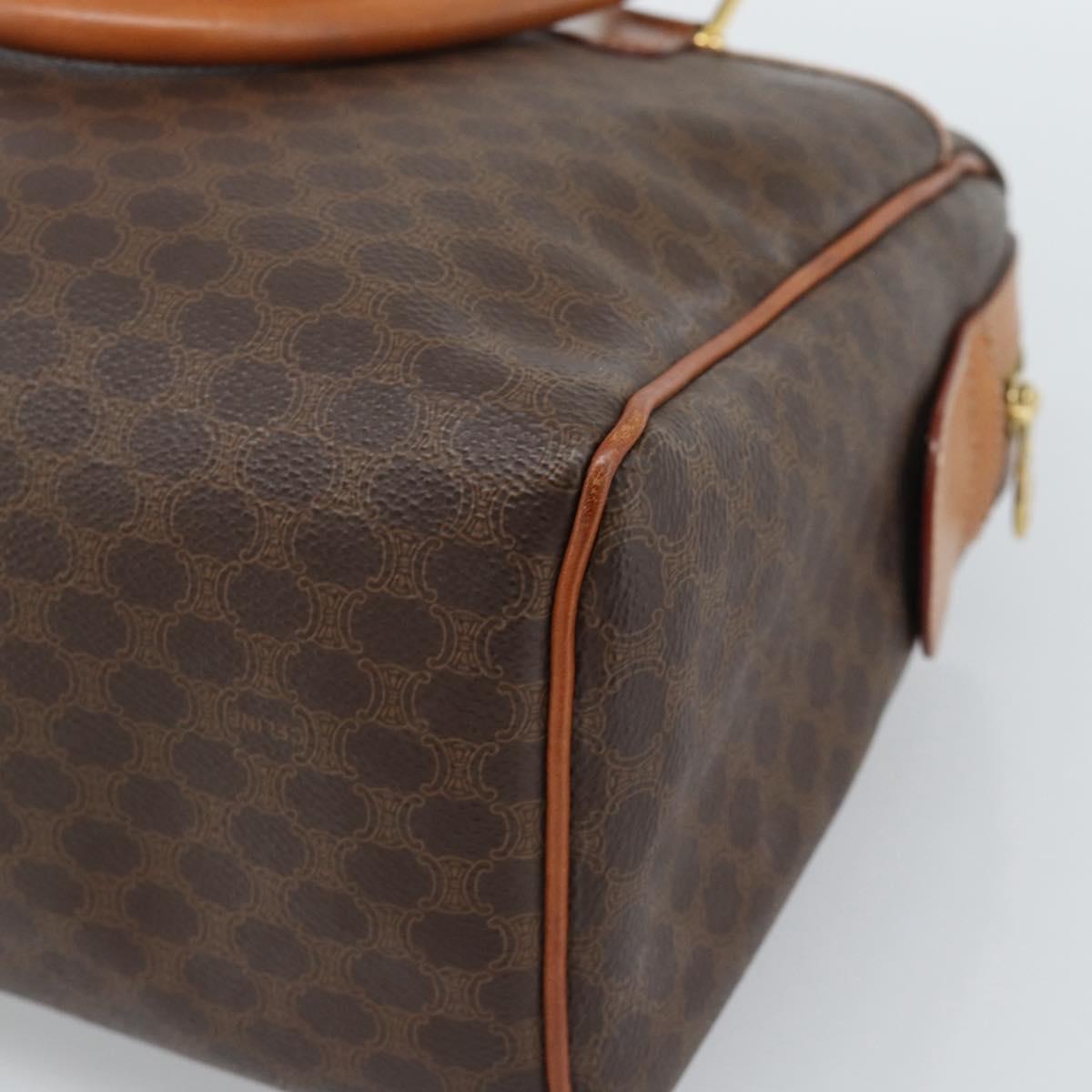 CELINE Macadam Canvas Boston Bag PVC Leather Brown Gold Auth 189950A