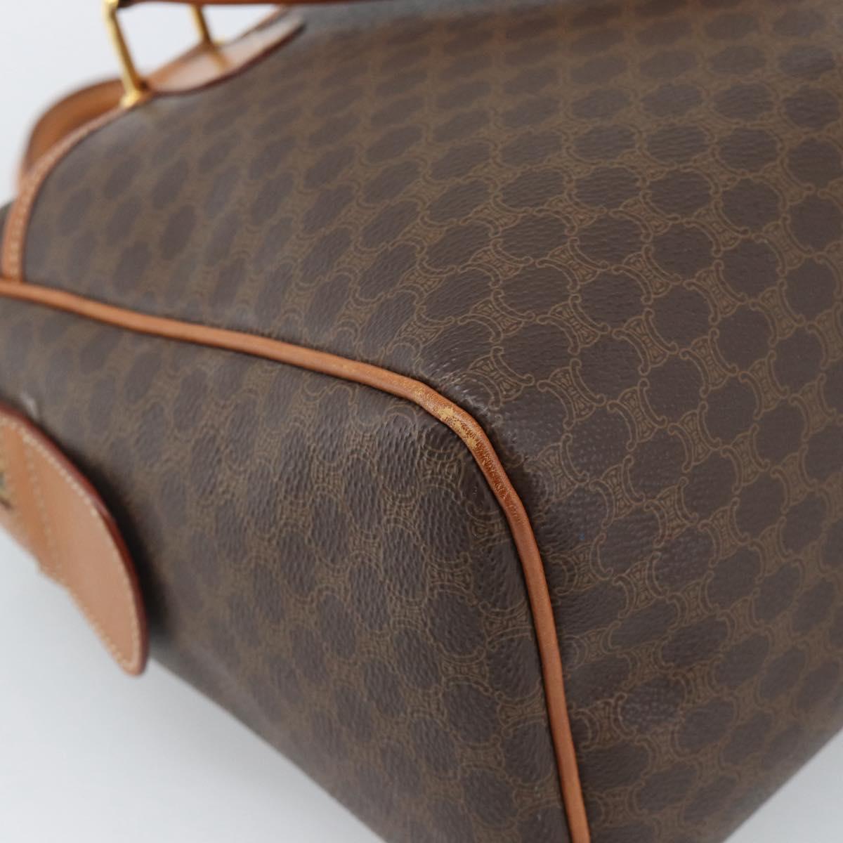 CELINE Macadam Canvas Boston Bag PVC Leather Brown Gold Auth 189950A