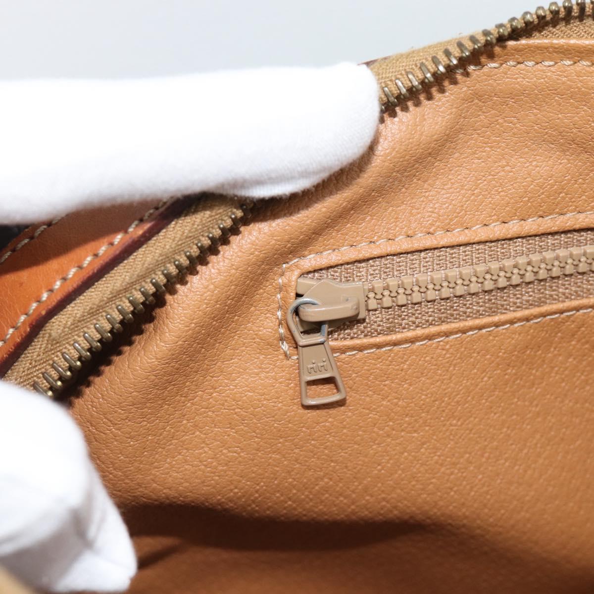 CELINE Macadam Canvas Boston Bag PVC Leather Brown Gold Auth 189950A