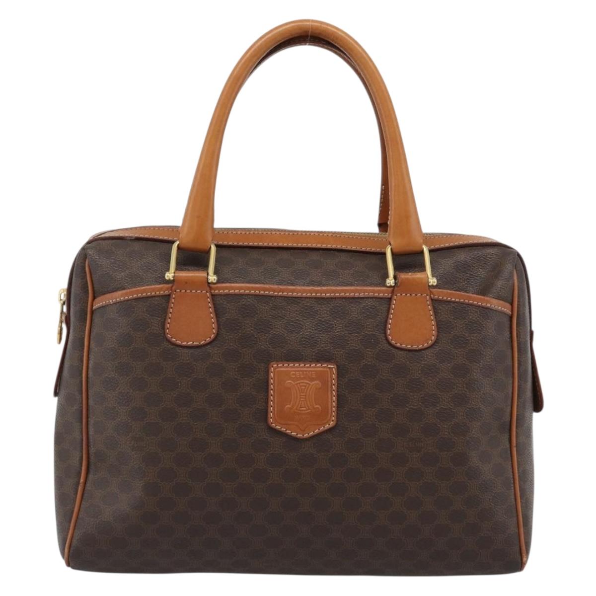 CELINE Macadam Canvas Boston Bag PVC Leather Brown Gold Auth 189950A