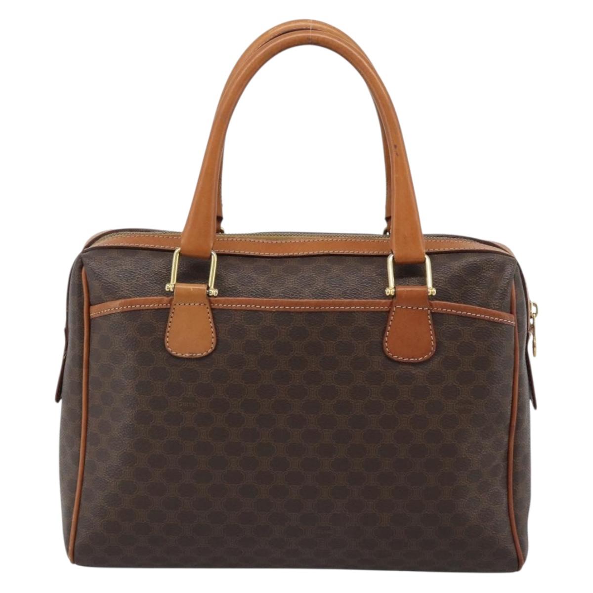 CELINE Macadam Canvas Boston Bag PVC Leather Brown Gold Auth 189950A