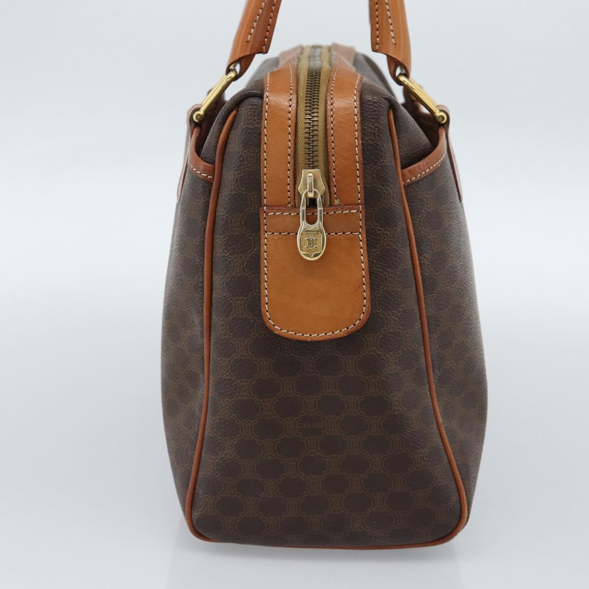 CELINE Macadam Canvas Boston Bag PVC Leather Brown Gold Auth 189950A
