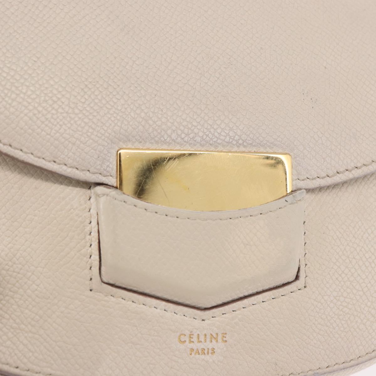CELINE Shoulder Bag Leather White Gold Auth 189953