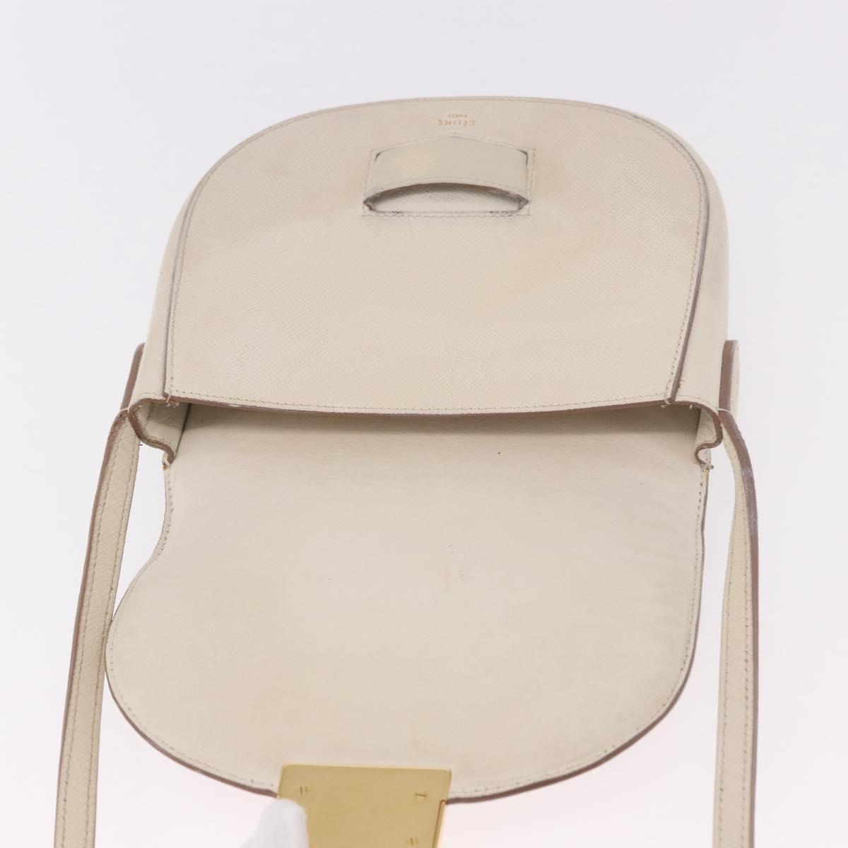 CELINE Shoulder Bag Leather White Gold Auth 189953