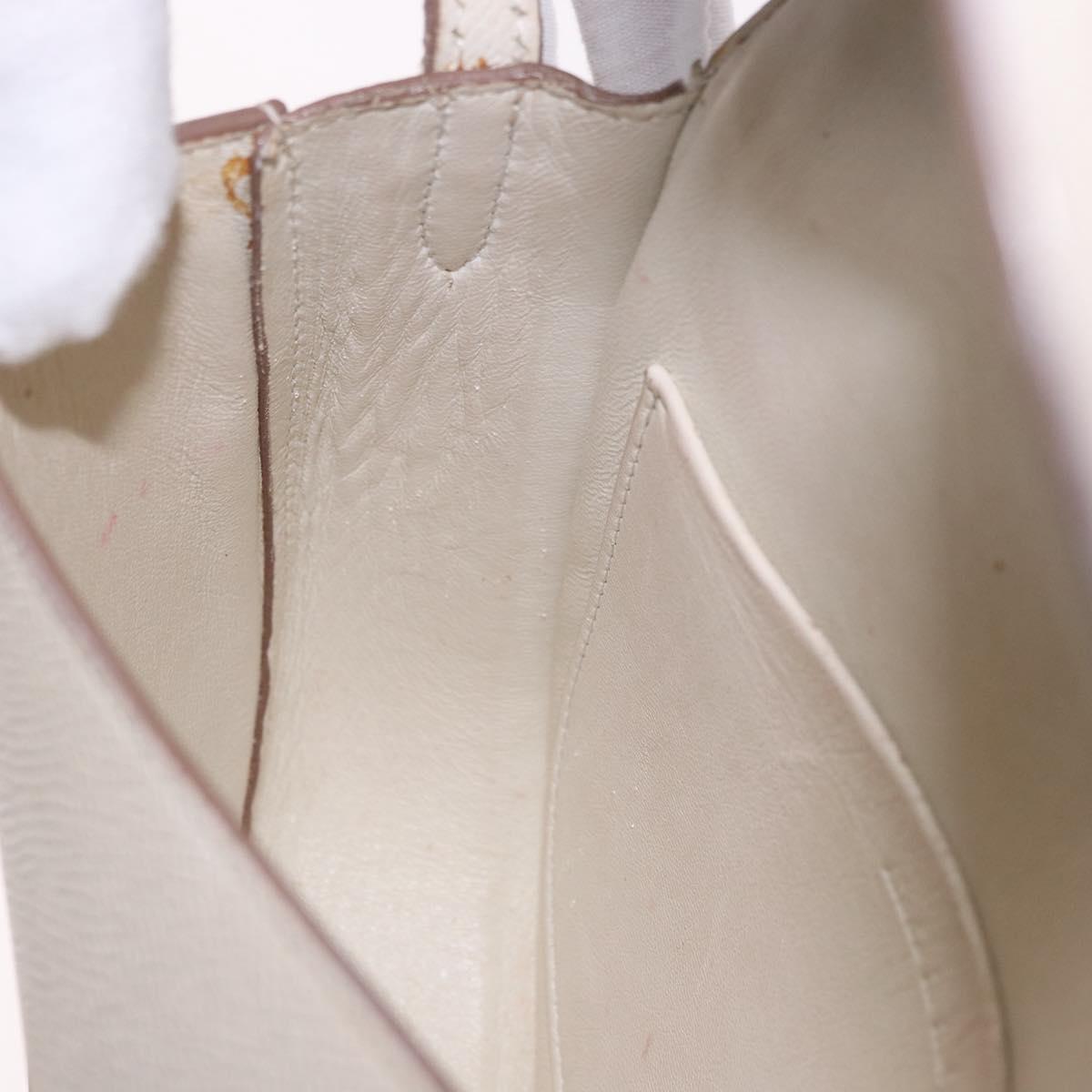 CELINE Shoulder Bag Leather White Gold Auth 189953