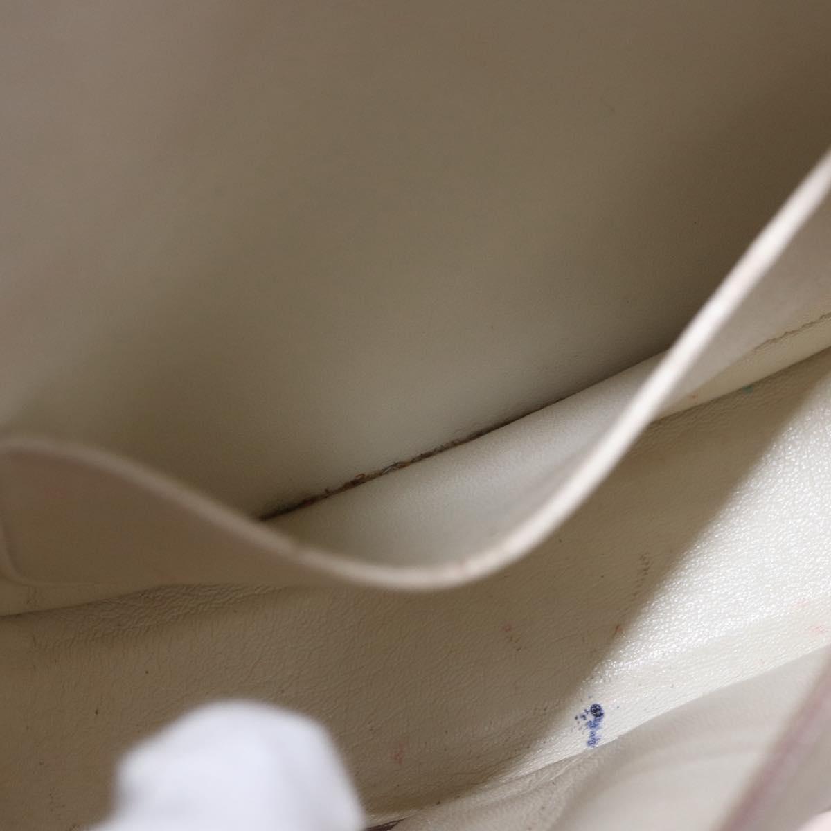 CELINE Shoulder Bag Leather White Gold Auth 189953