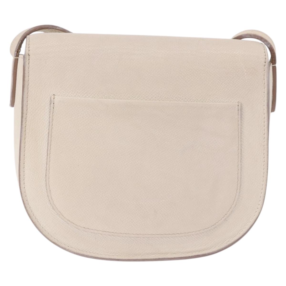 CELINE Shoulder Bag Leather White Gold Auth 189953