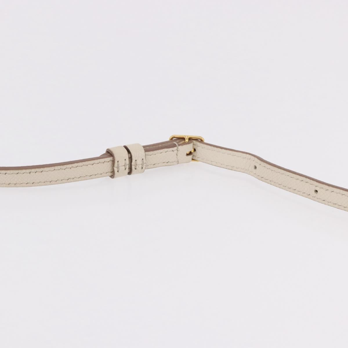 CELINE Shoulder Bag Leather White Gold Auth 189953